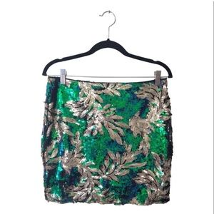 Bohoo Night Green Sequin Palm Leak Skirt